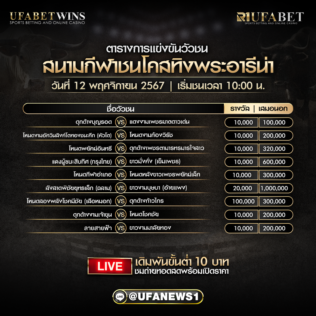 โปรแกรมวัวชน สนามกีฬาชนโคสทิงพระอารีน่า วันที่ 12/02/68