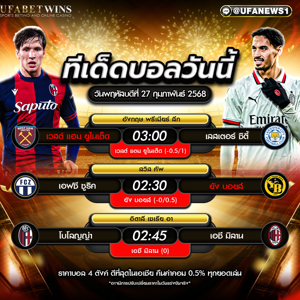ทีเด็ดบอล วิเคราะห์บอลวันนี้ 27/02/2568