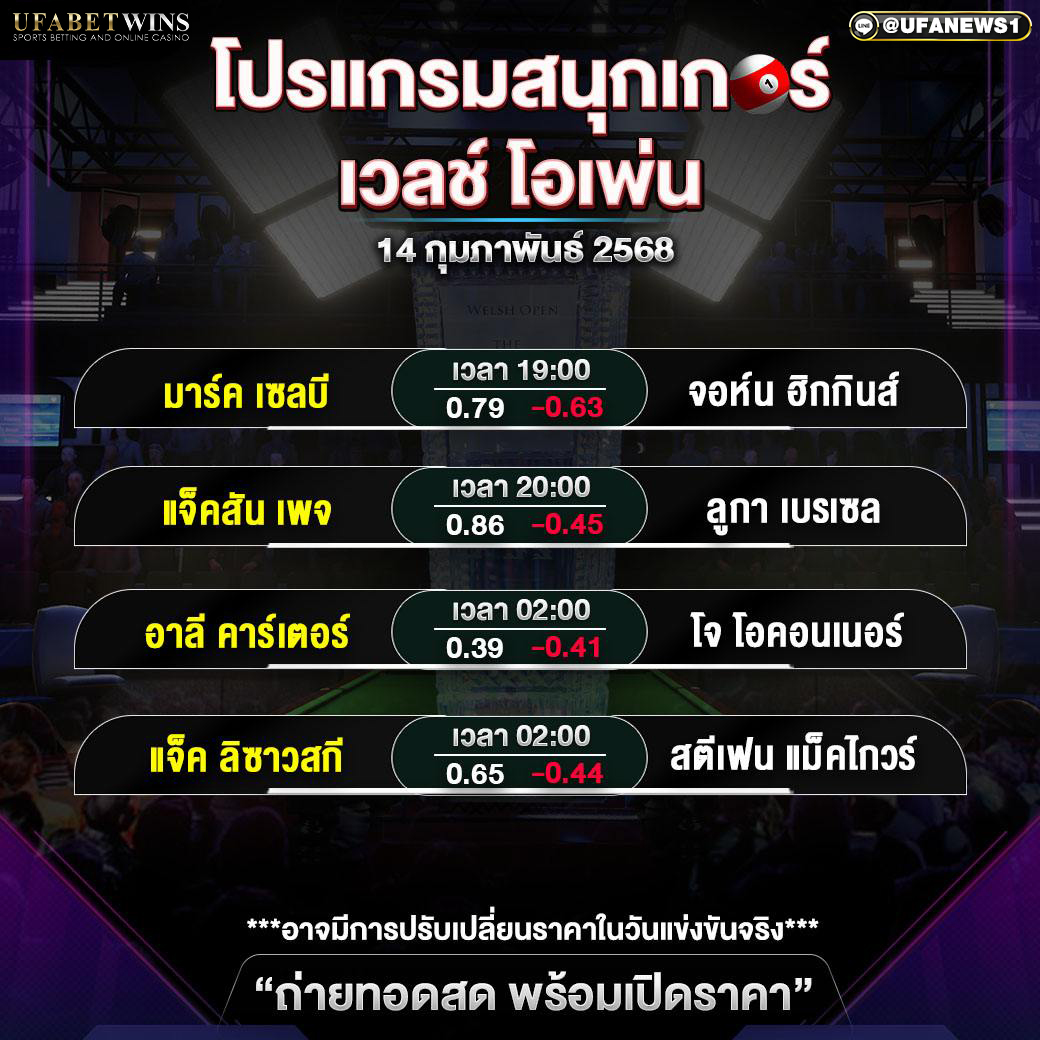 โปรแกรมสนุกเกอร์ ประจำวันที่ 14 กุมภาพันธ์ 2568