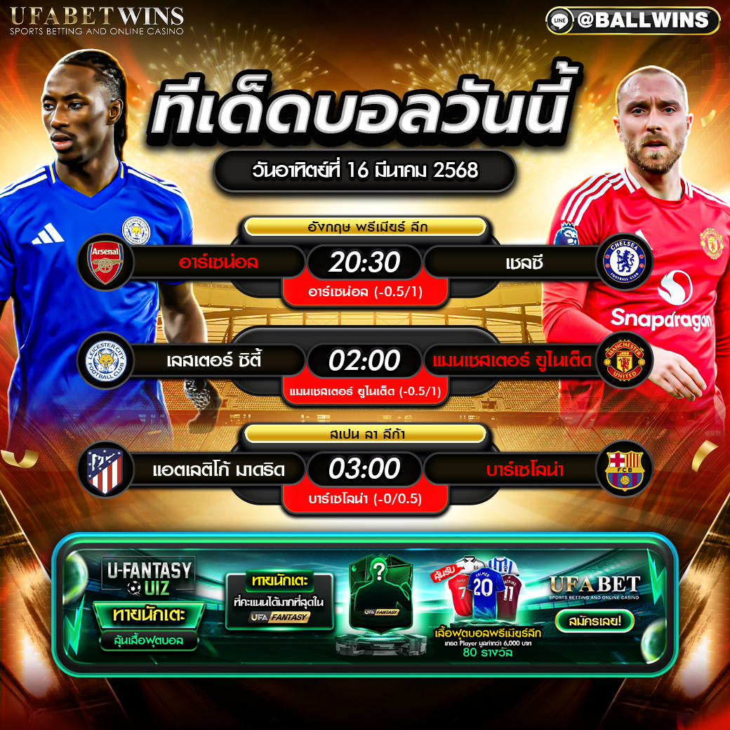 ทีเด็ดบอล วิเคราะห์บอลวันนี้ 16 มีนาคม 2568