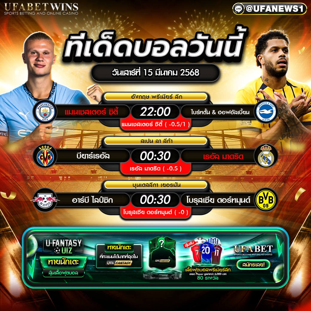 ทีเด็ดบอล วิเคราะห์บอลวันนี้ 15 มีนาคม 2568