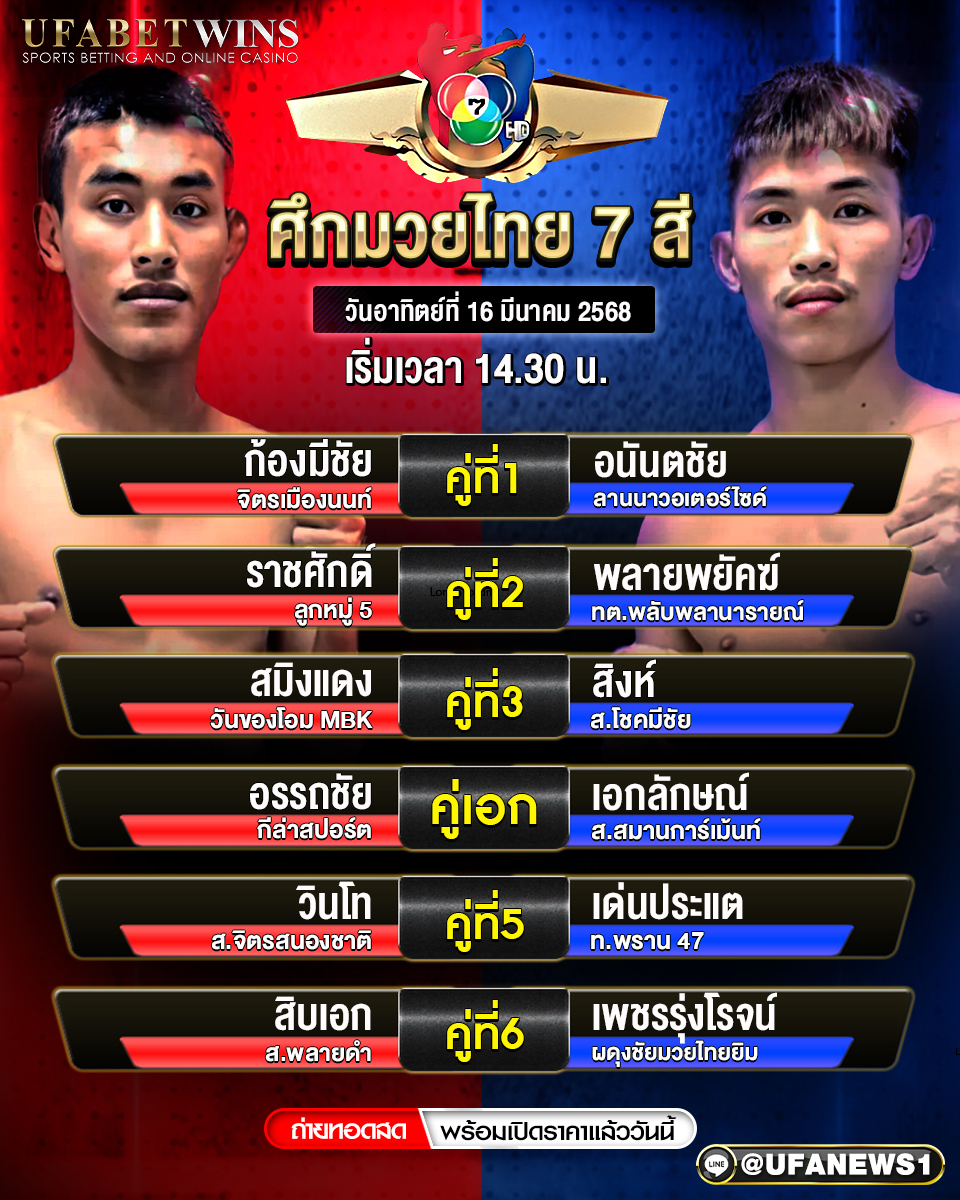 มวยวันนี้ ศึกมวยไทย 7 สี 16/03/68
