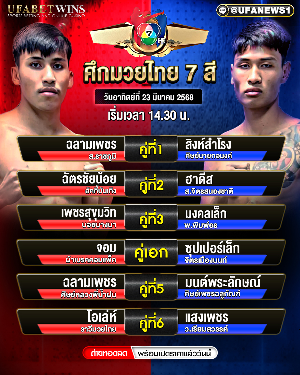มวยวันนี้ ศึกมวยไทย 7 สี  23/03/68