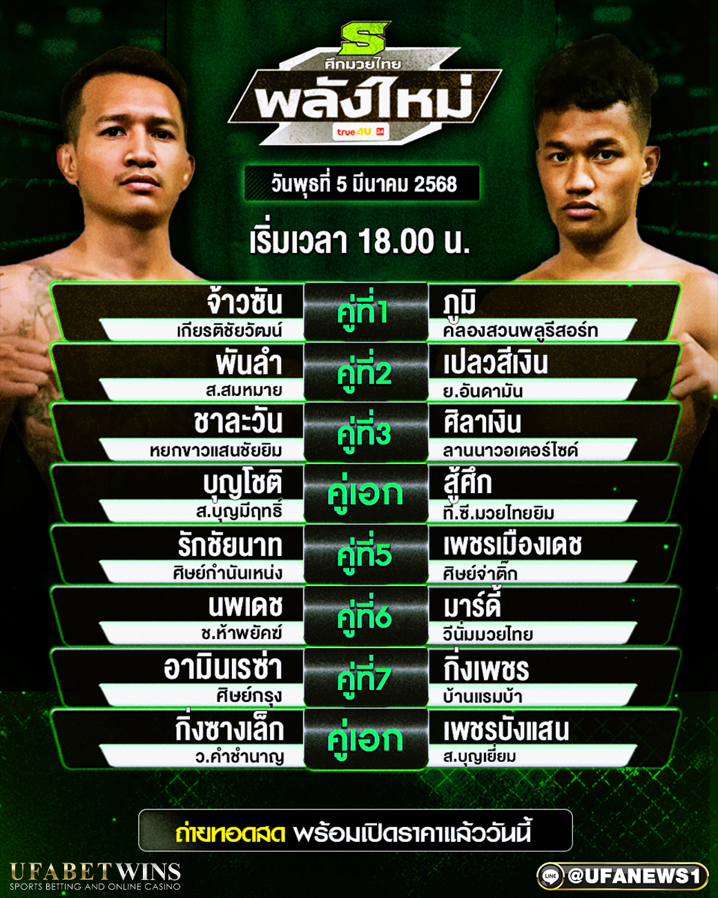 มวยวันนี้ ศึกมวยไทยพลังใหม่ 05/03/68