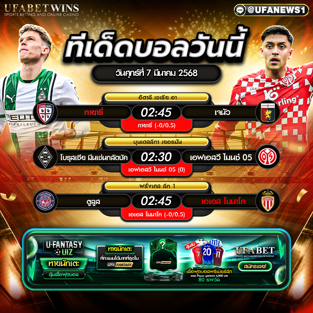 ทีเด็ดบอล วิเคราะห์บอลวันนี้ 7 มีนาคม 2568