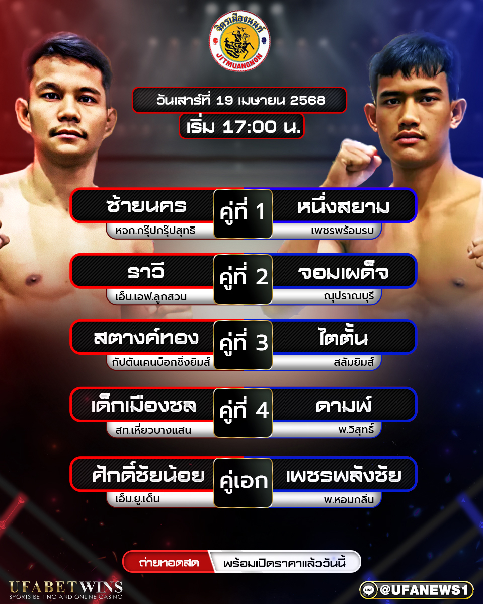 มวยวันนี้ ศึกจิตรเมืองนนท์ 19/04/68
