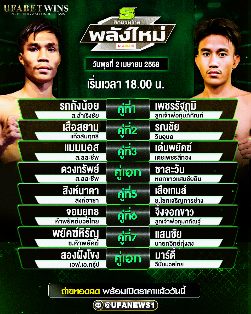 มวยวันนี้ ศึกมวยไทยพลังใหม่ 02/04/68