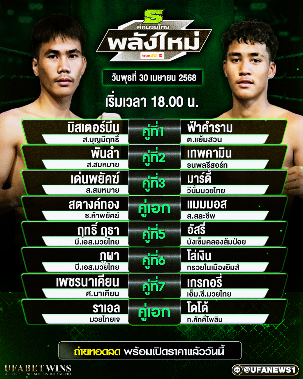 มวยวันนี้ ศึกมวยไทยพลังใหม่ 30/04/68