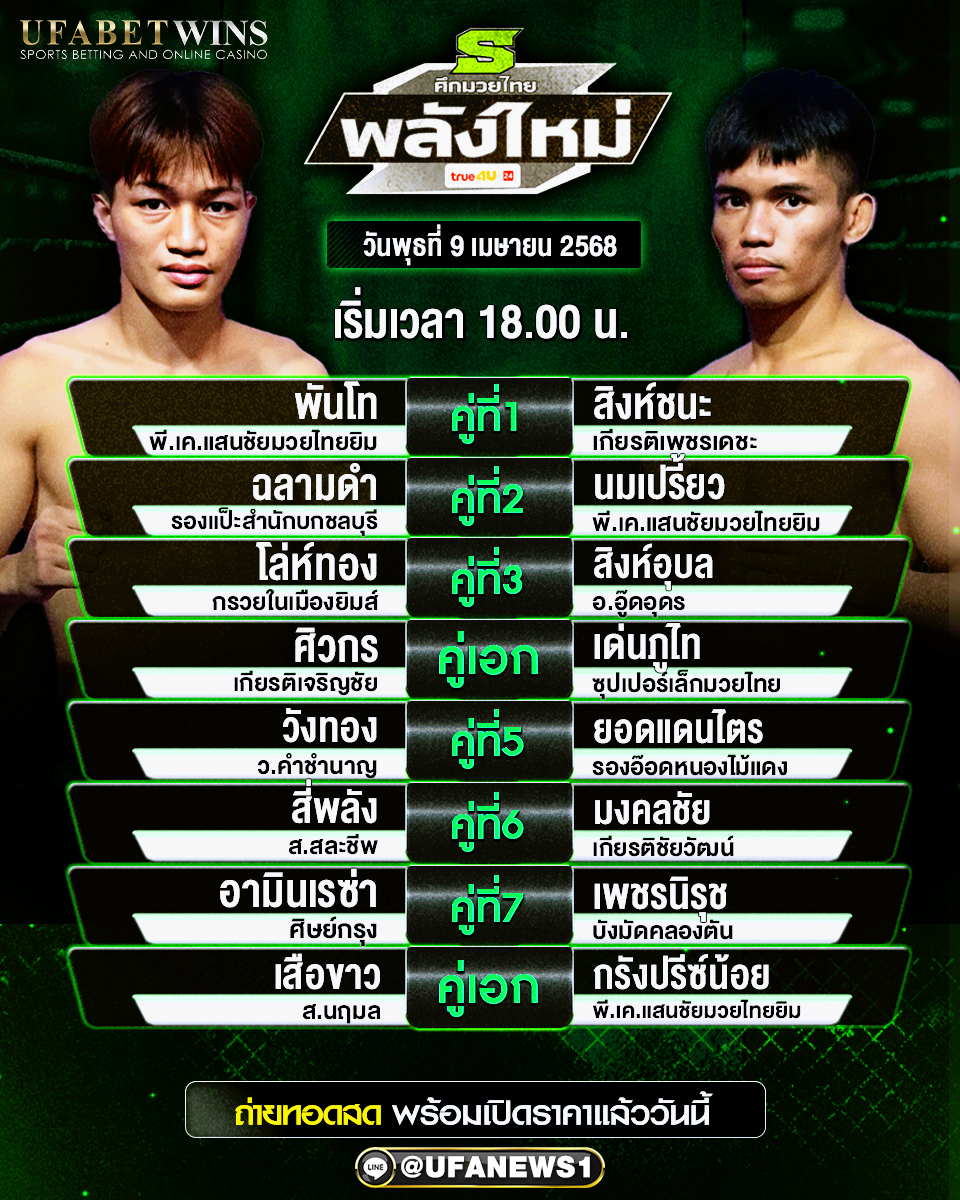 มวยวันนี้ ศึกมวยไทยพลังใหม่ 09/04/68