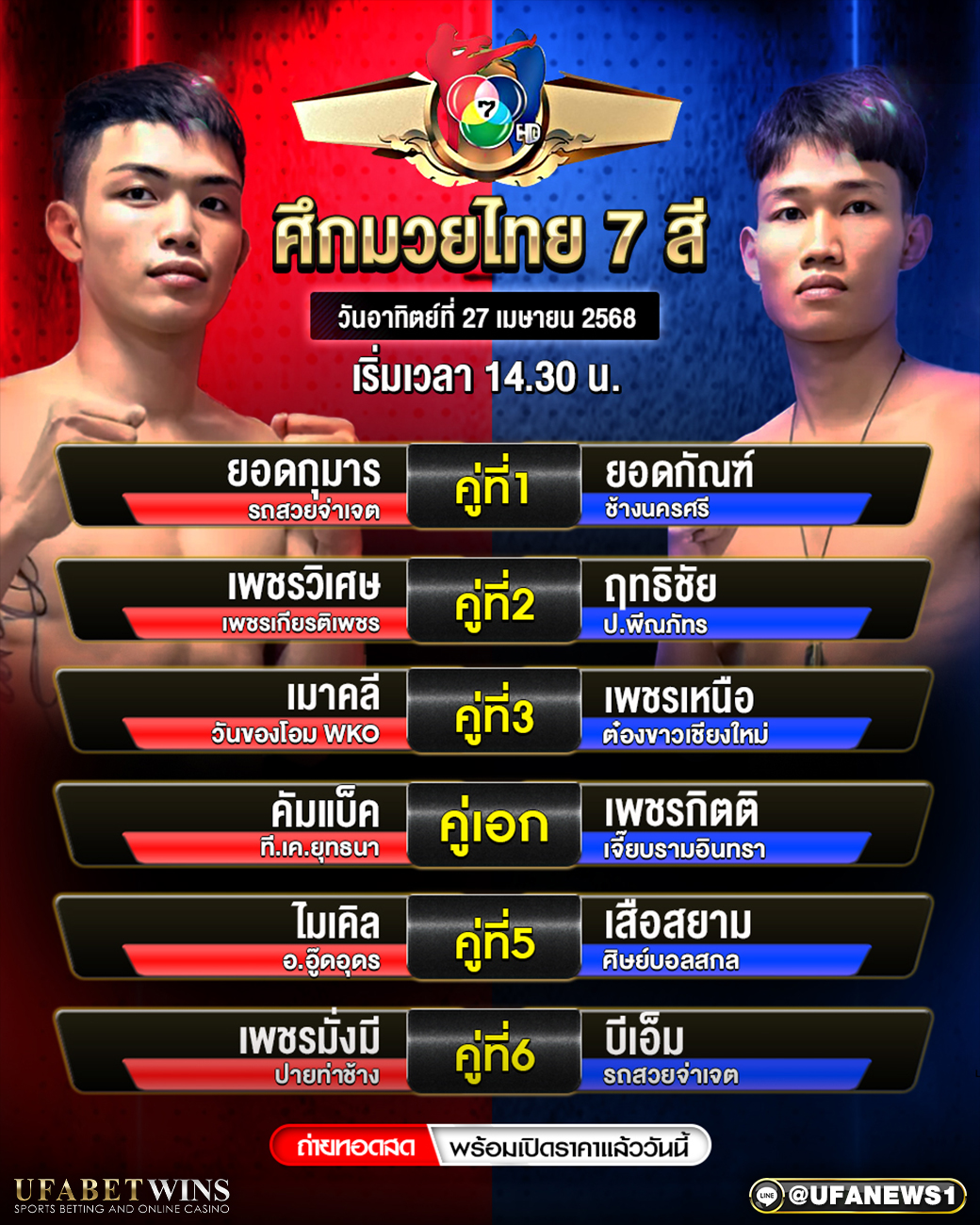 มวยวันนี้ ศึกมวยไทย 7 สี 27/04/68