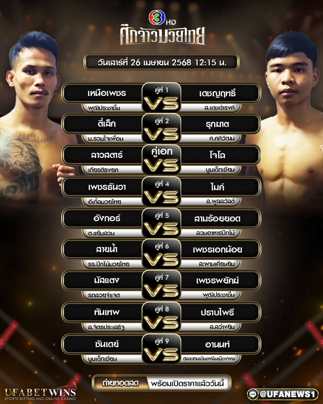 มวยวันนี้ ศึกจ้าวมวยไทย 26/04/68