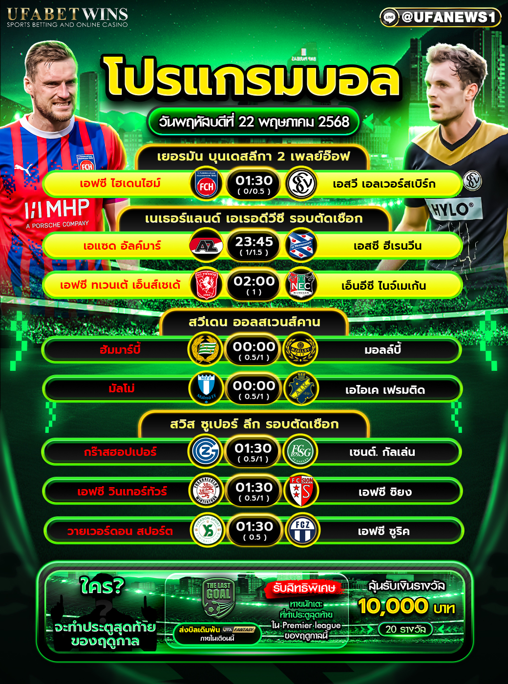 โปรแกรมฟุตบอล วันที่ 22 พฤษภาคม 2568