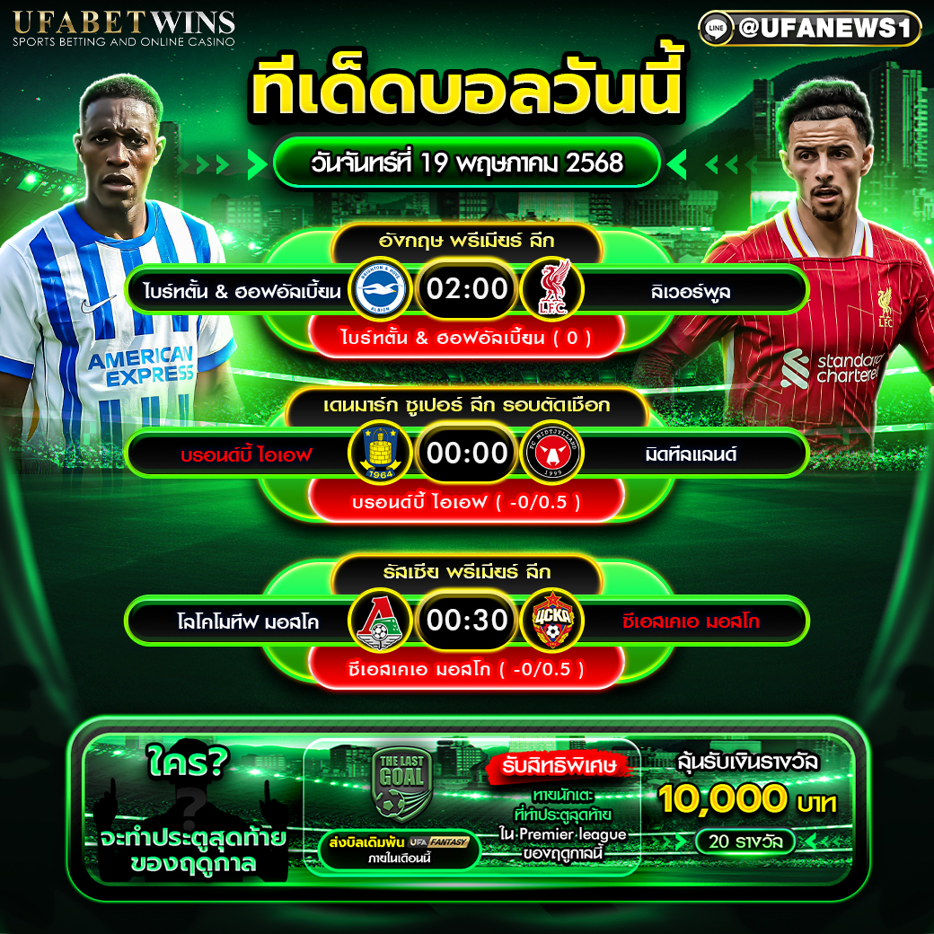 วิเคราะห์บอล วันที่ 19 พฤษภาคม 2568