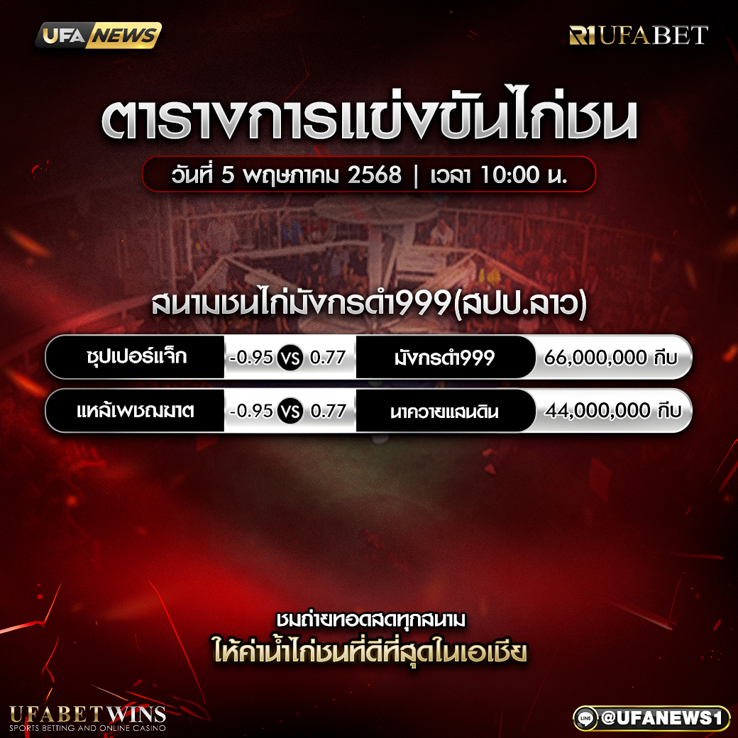 โปรแกรมการแข่งขันไก่ชน วันที่ 5 พฤษภาคม 2568