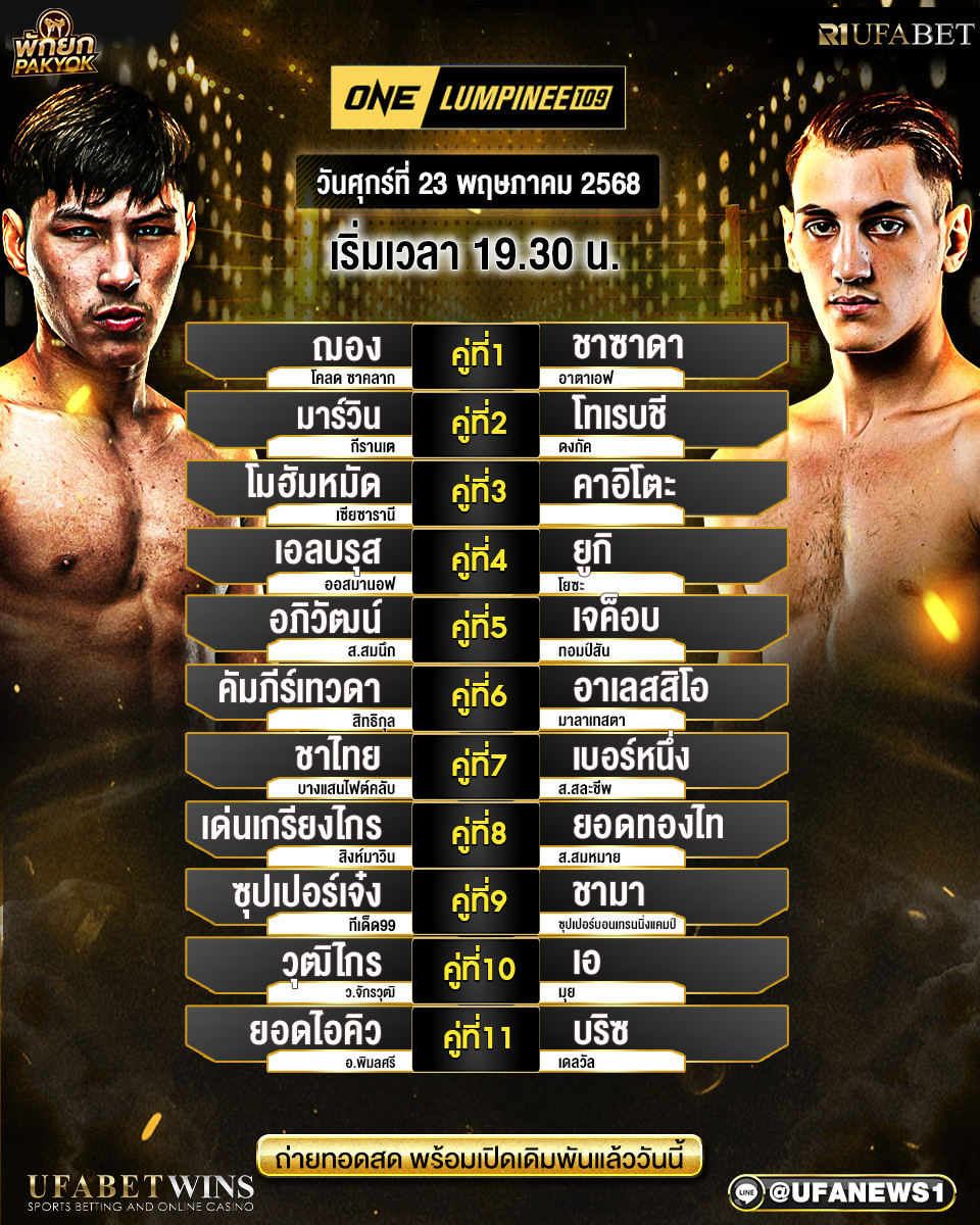 มวยวันนี้ ศึกวันแชมเปียนชิพลุมพินี ประจำวันที่ 23 พฤษภาคม 2568 