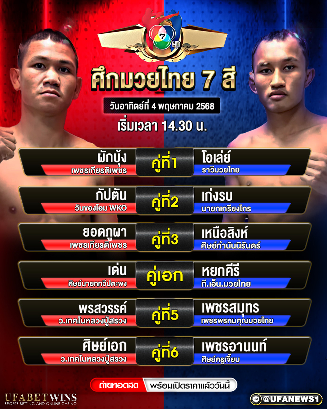 มวยวันนี้ ศึกมวยไทย 7 สี 04/05/68