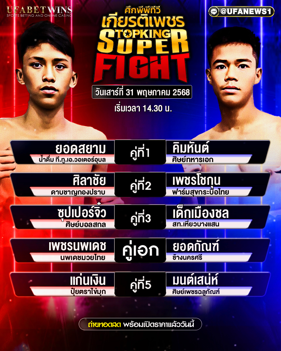 มวยวันนี้ ศึกมวยไทยเกียรติเพชร ประจำวันที่ 31 พฤษภาคม 2568