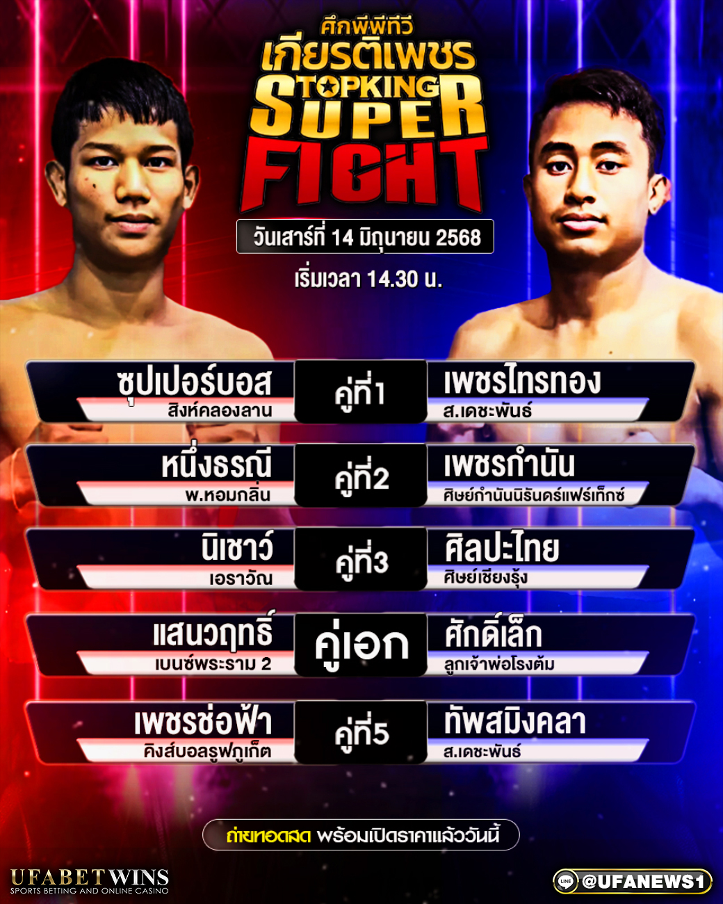 มวยวันนี้ ศึกมวยไทยเกียรติเพชร 14/06/68