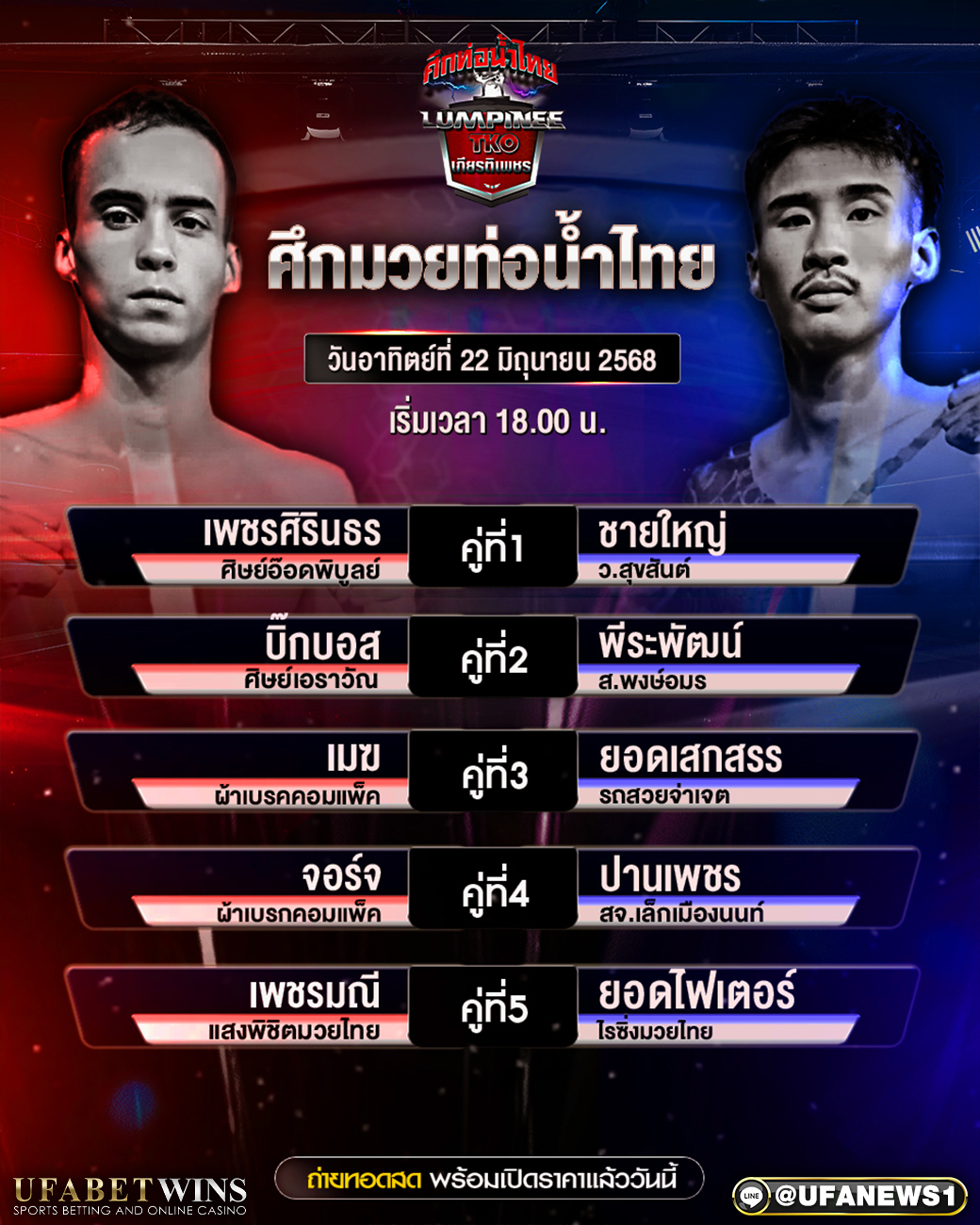 มวยวันนี้ ศึกท่อน้ำไทยเกียรติเพชร 22/06/68