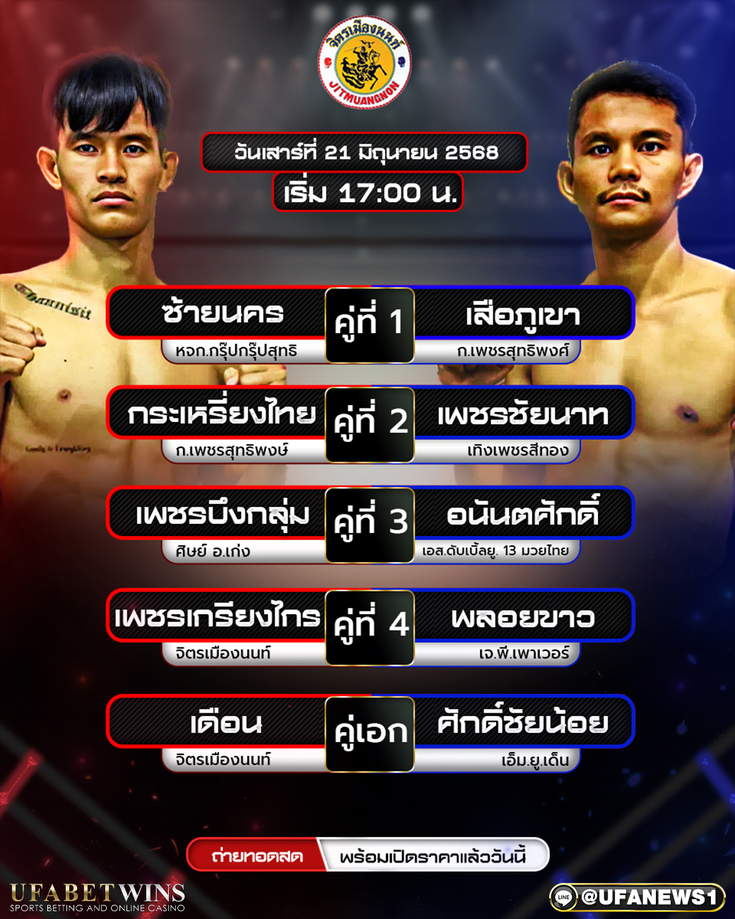 มวยวันนี้ ศึกจิตรเมืองนนท์ 21/06/68