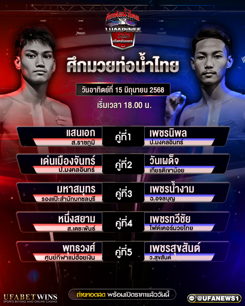 มวยวันนี้ ศึกท่อน้ำไทยเกียรติเพชรทีเคโอ 15/06/68
