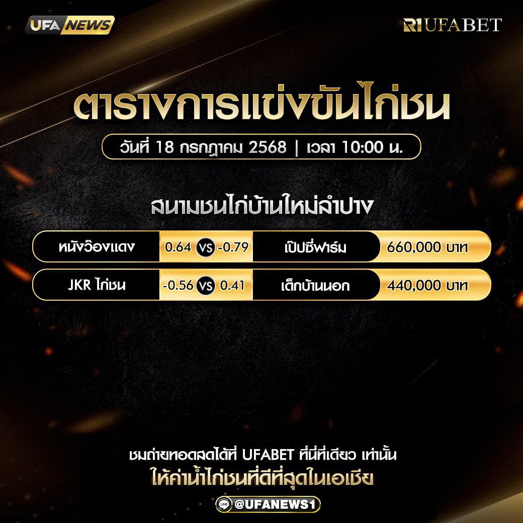 โปรแกรมการแข่งขันไก่ชน วันที่ 18 กรกฎาคม 2568