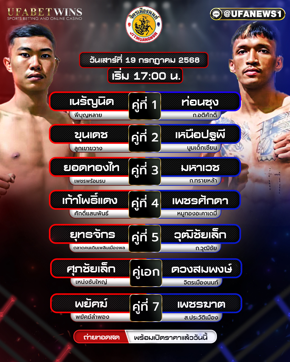 มวยวันนี้ ศึกจิตรเมืองนนท์ 19/07/68