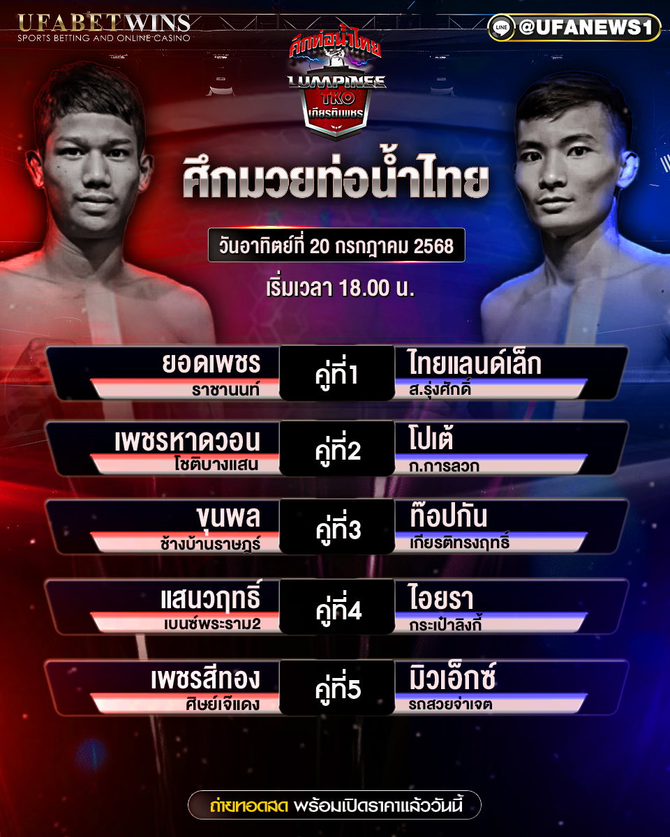 มวยวันนี้ ศึกท่อน้ำไทย TKO เกียรติเพชร 20/07/2568