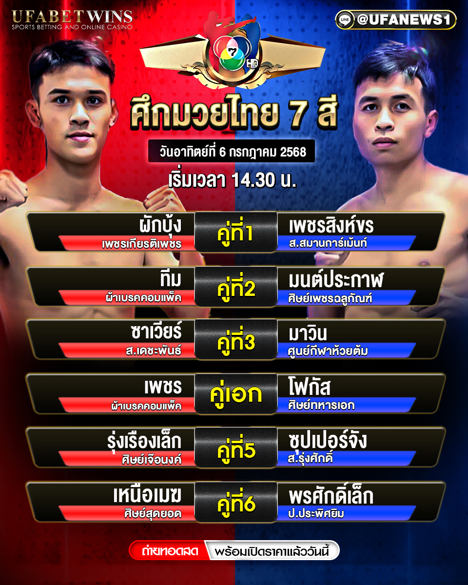 มวยวันนี้ ศึกมวยไทย 7 สี 06/07/68