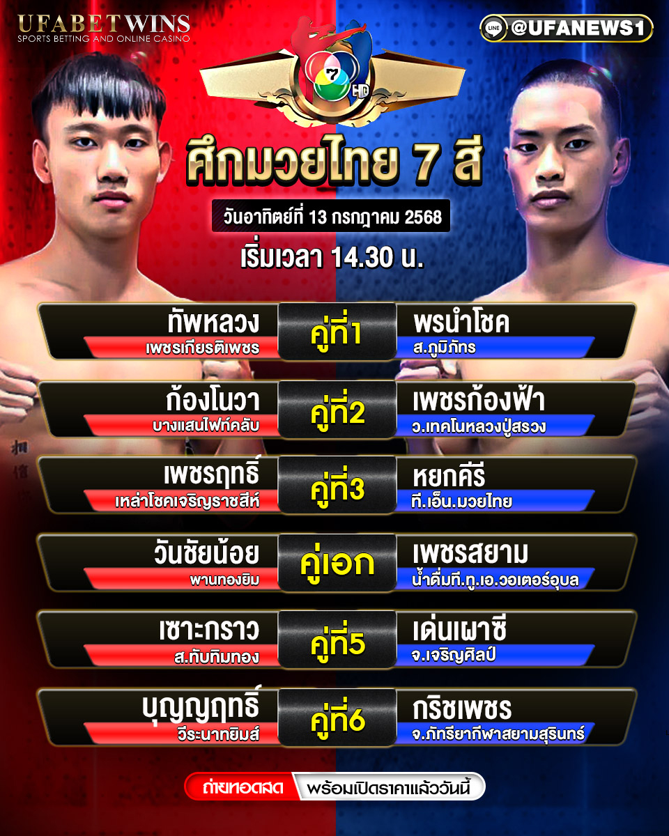 มวยวันนี้ ศึกมวยไทย 7 สี 13/07/68