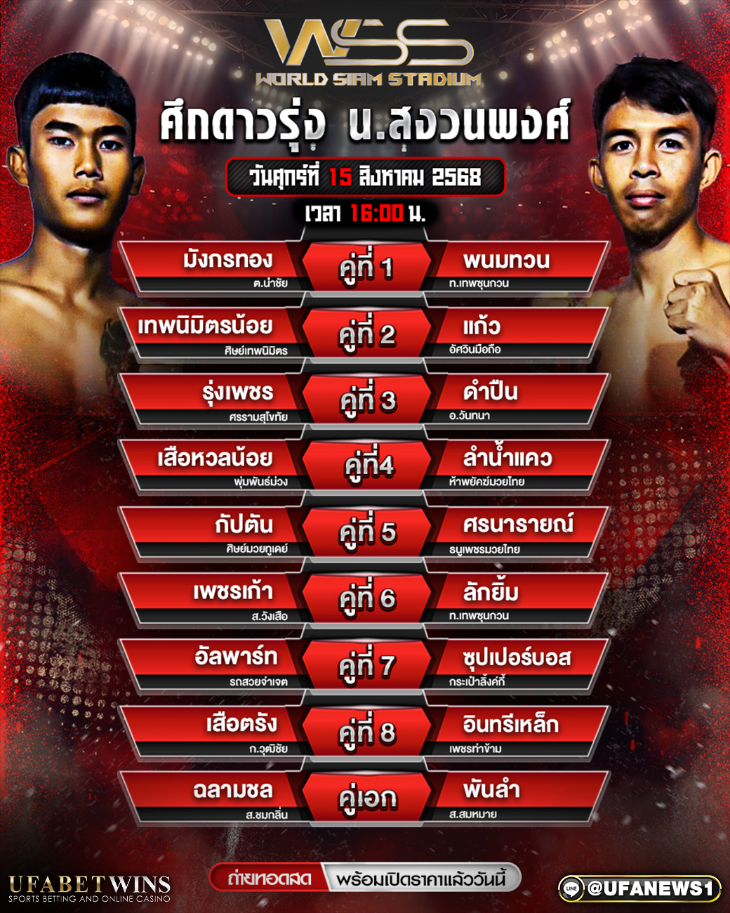 มวยวันนี้ ศึกดาวรุ่ง น.สงวนพงศ์ 15/08/2568