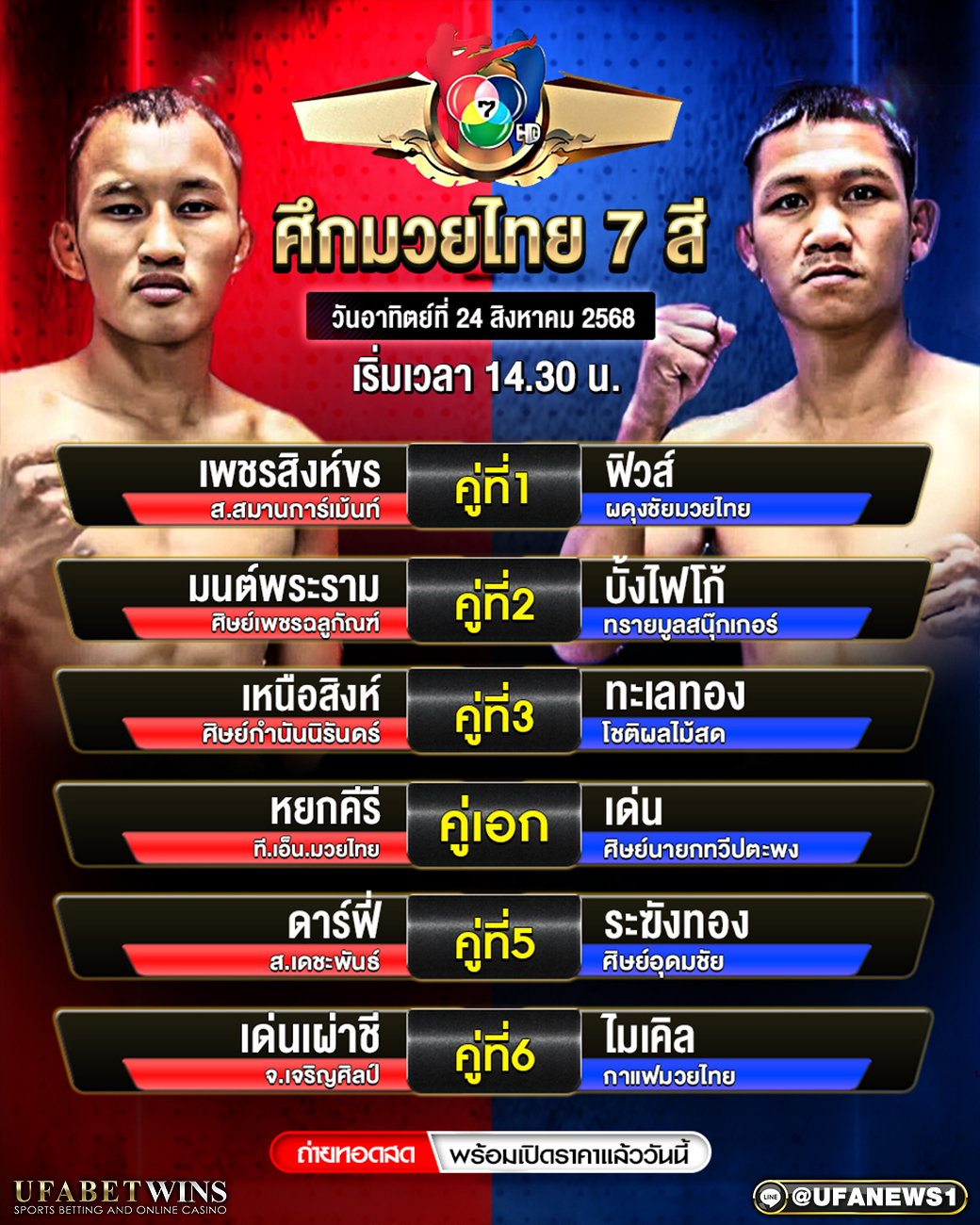 มวยวันนี้ ศึกมวยไทย7สี 24/08/2568