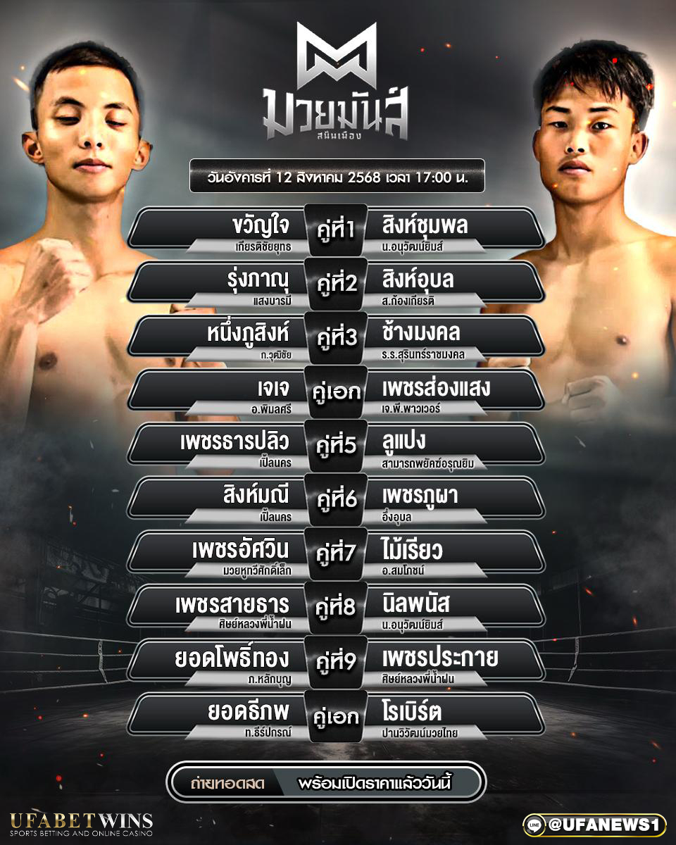 มวยวันนี้ ศึกมวยมันส์สนั่นเมือง 12/08/2568