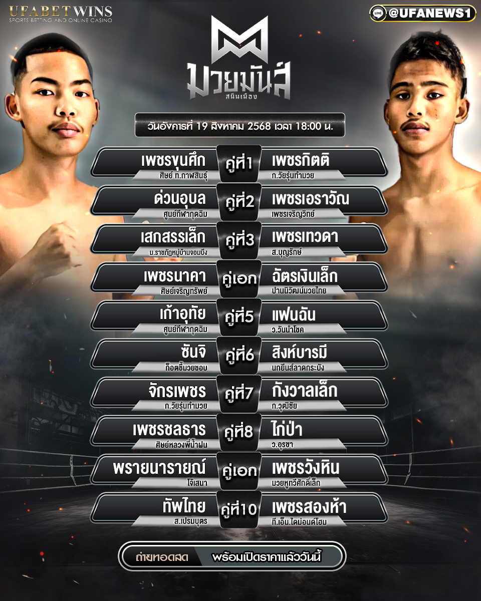 มวยวันนี้ ศึกมวยมันสนั่นเมือง 19/08/2568