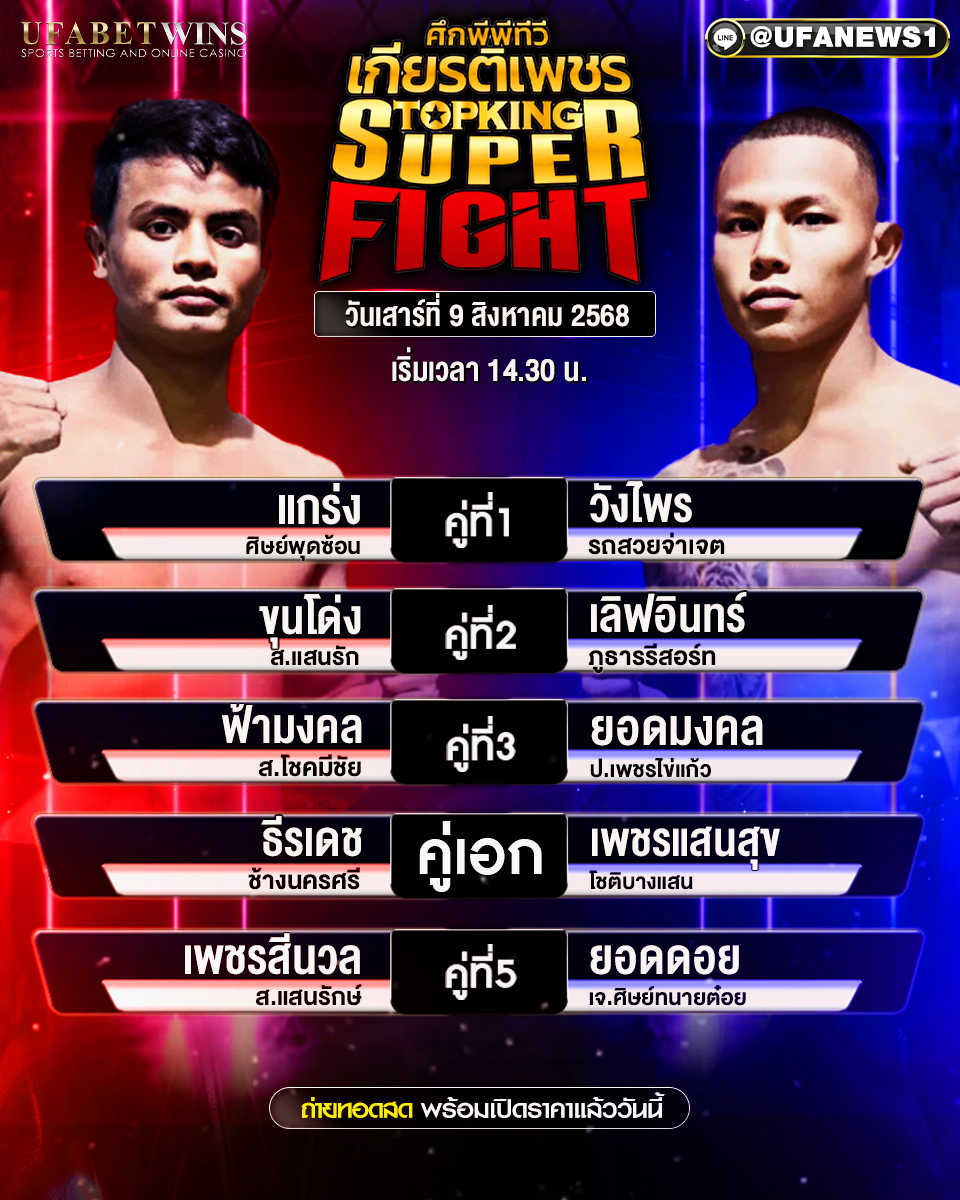 มวยวันนี้ ศึกมวยไทยเกียรติเพชร SKS 09/08/2568