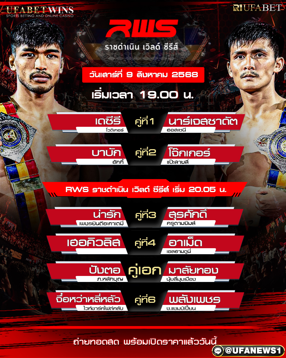 มวยวันนี้ ศึกราชดำเนิน เวิลด์ ซีรี่ 09/08/2568