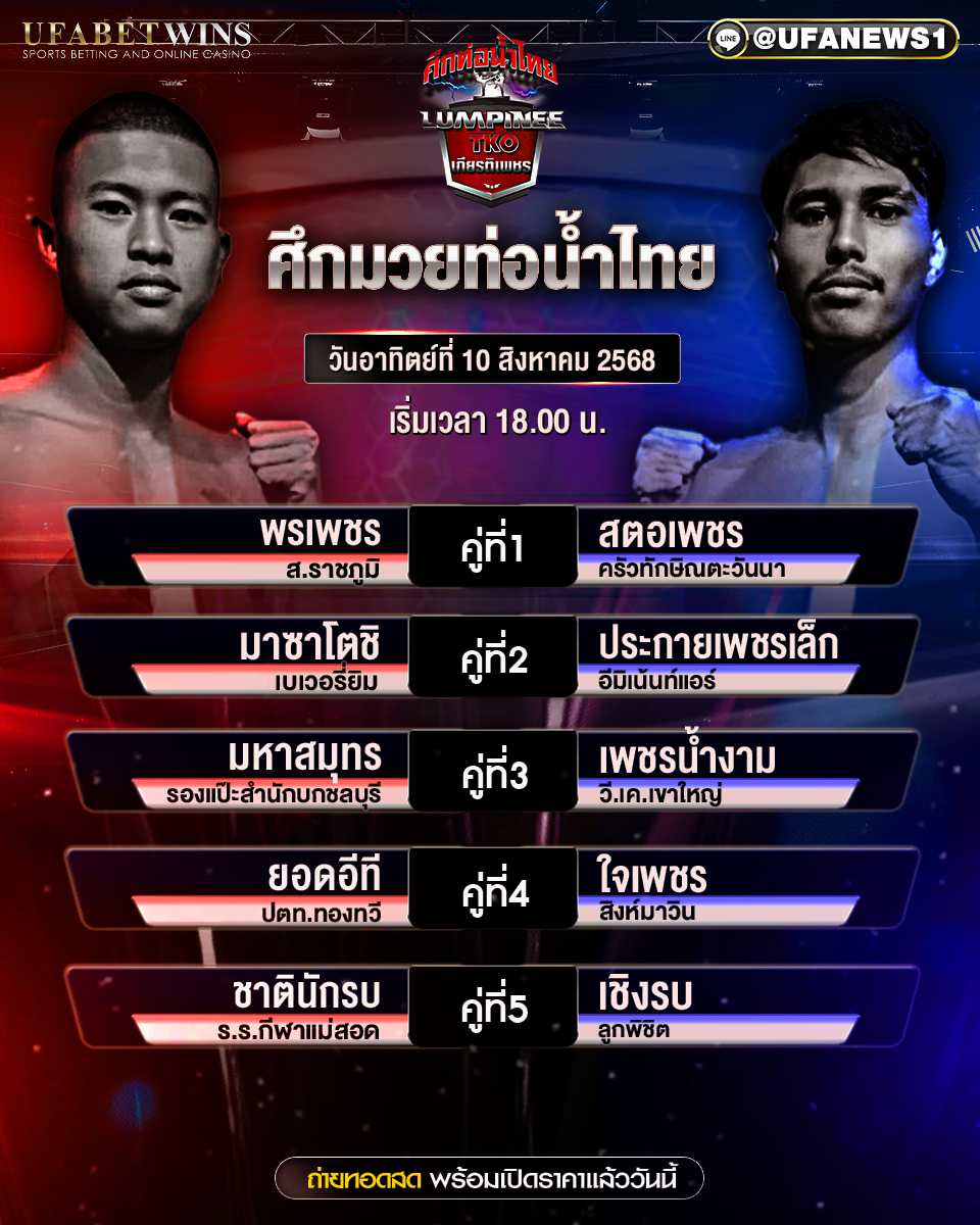 มวยวันนี้ ศึกท่อน้ำไทย TKO เกียรติเพชร 10/08/2568