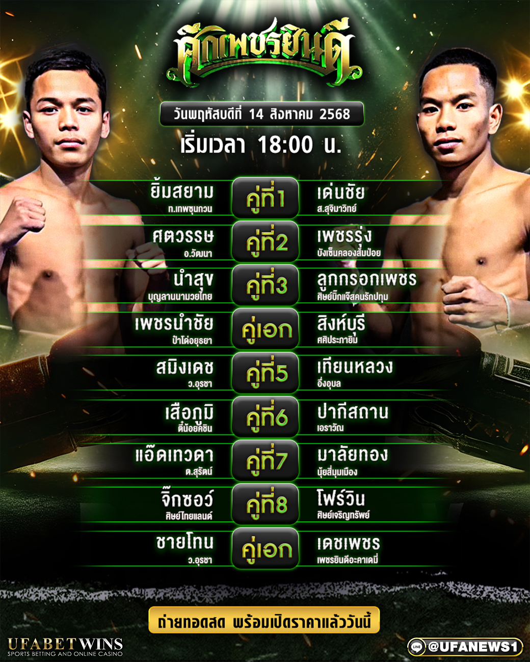 มวยวันนี้ ศึกเพชรยินดี 21/08/2568