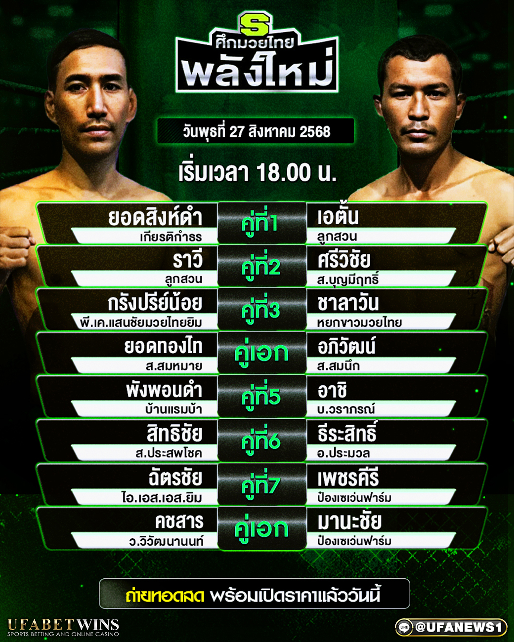 มวยวันนี้ ศึกมวยไทยพลังใหม่ 27/08/68