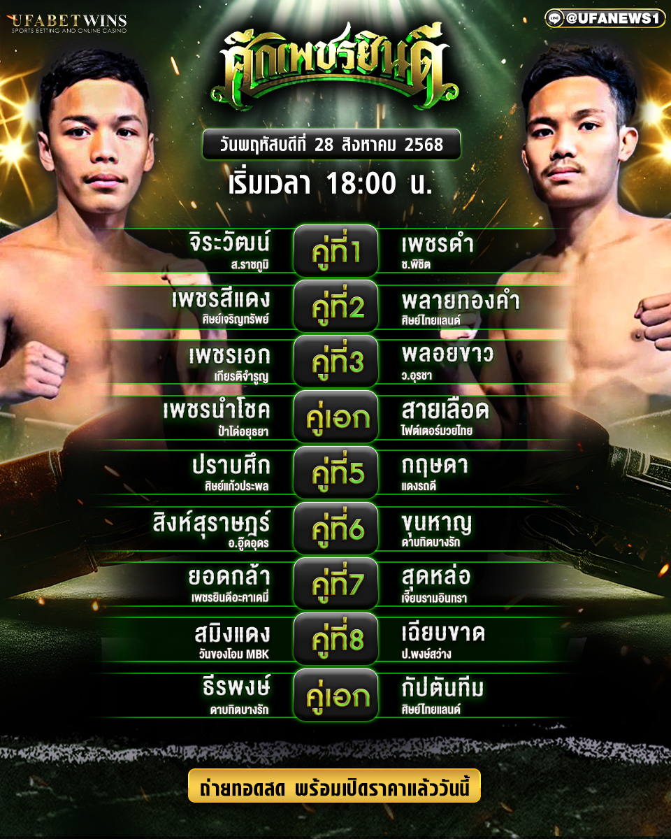 มวยวันนี้ ศึกเพชรยินดี 28/08/68