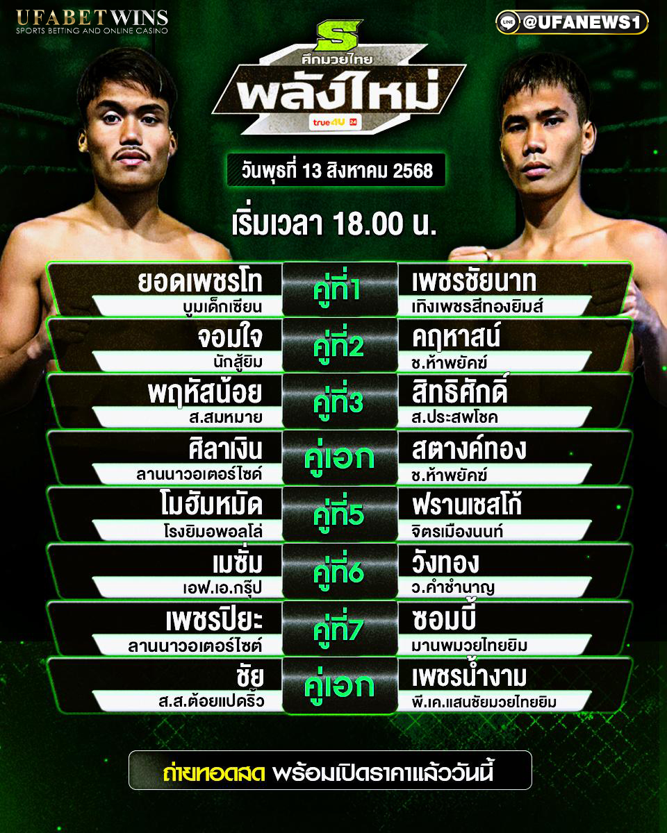 มวยวันนี้ ศึกมวยไทยพลังใหม่ 13/08/2568