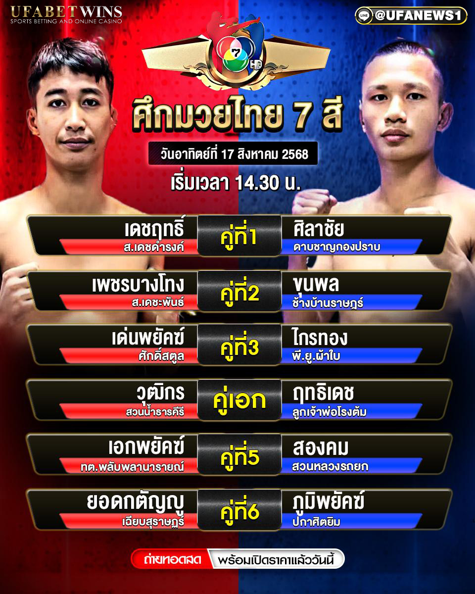 มวยวันนี้ ศึกมวยไทย 7 สี 17/08/2568