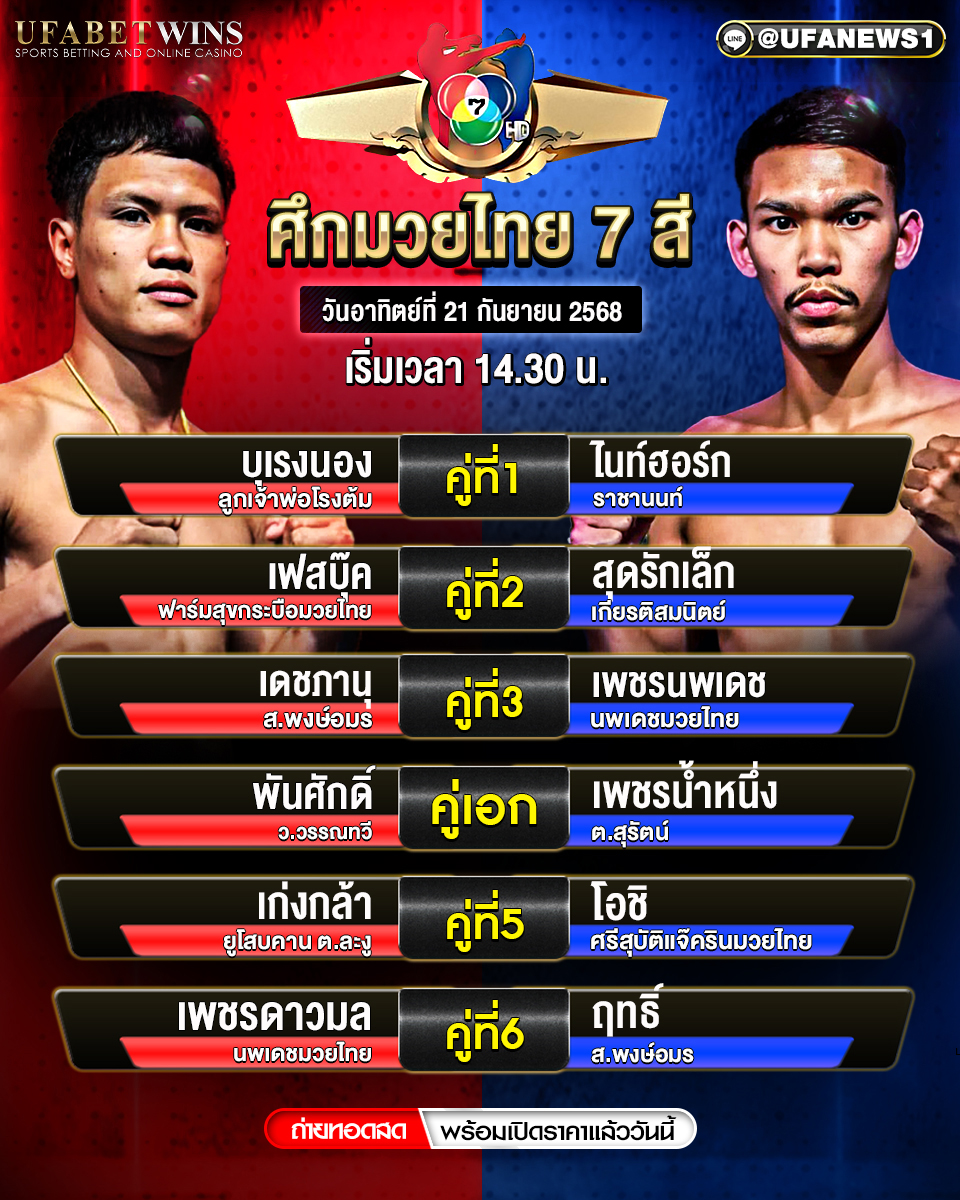 มวยวันนี้ ศึกมวยไทย 7 สี 21/09/68
