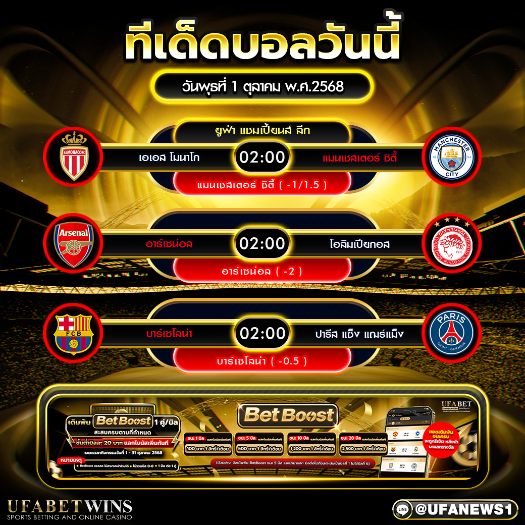 วิเคราะห์บอล วันที่ 1 ตุลาคม 2568