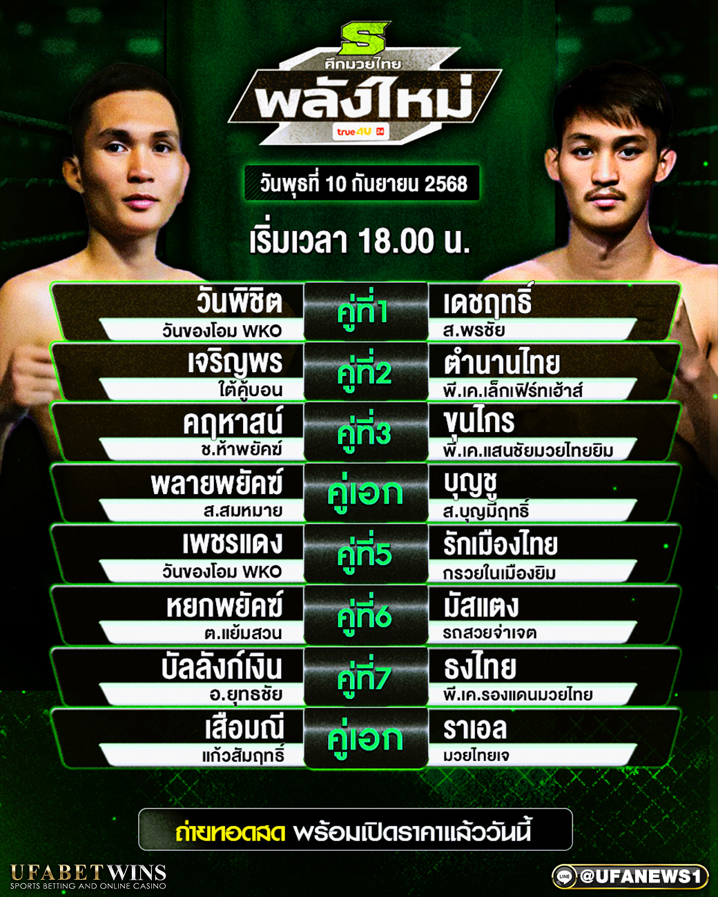 มวยวันนี้ ศึกมวยไทยพลังใหม่ 10/09/68