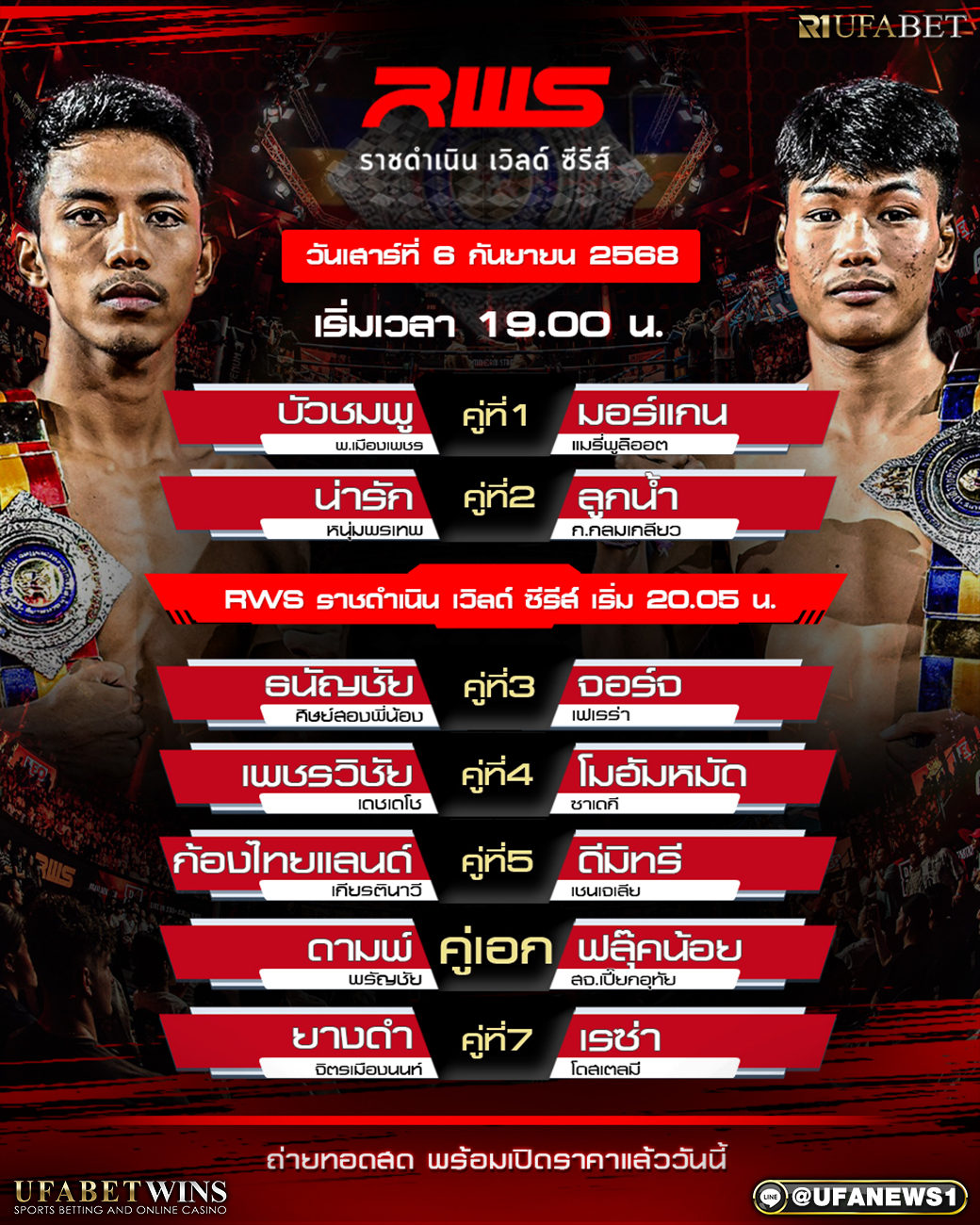 มวยวันนี้ ศึกRWS ราชดำเนิน เวิลด์ ซีรี่ย์ 6/09/68