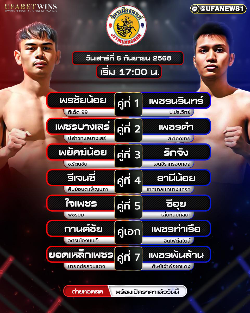 มวยวันนี้ ศึกจิตรเมืองนนท์ 6/09/68