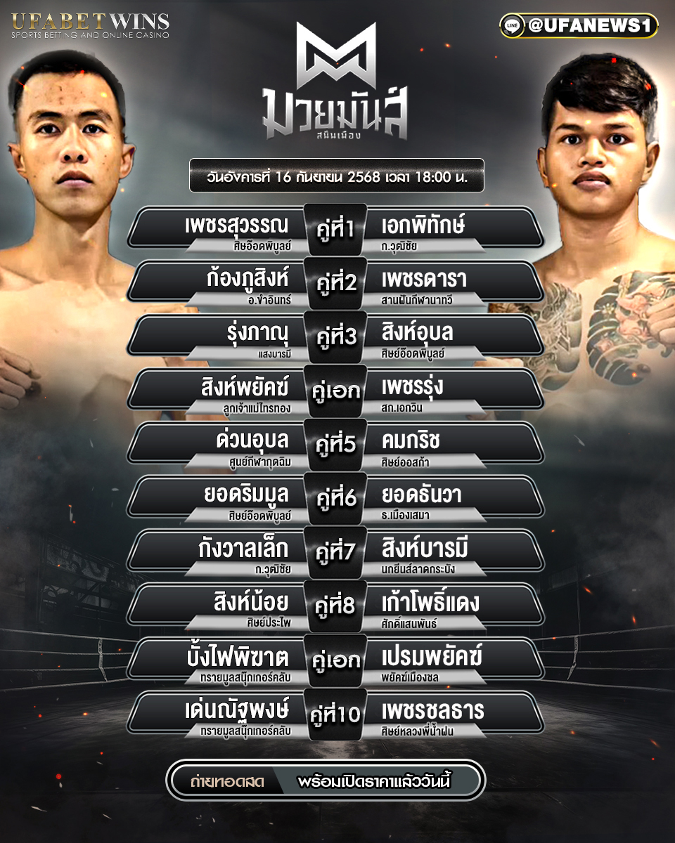 มวยวันนี้ ศึกมวยมันส์สนั่นเมือง+ภ.หลักบุญ 16/09/68