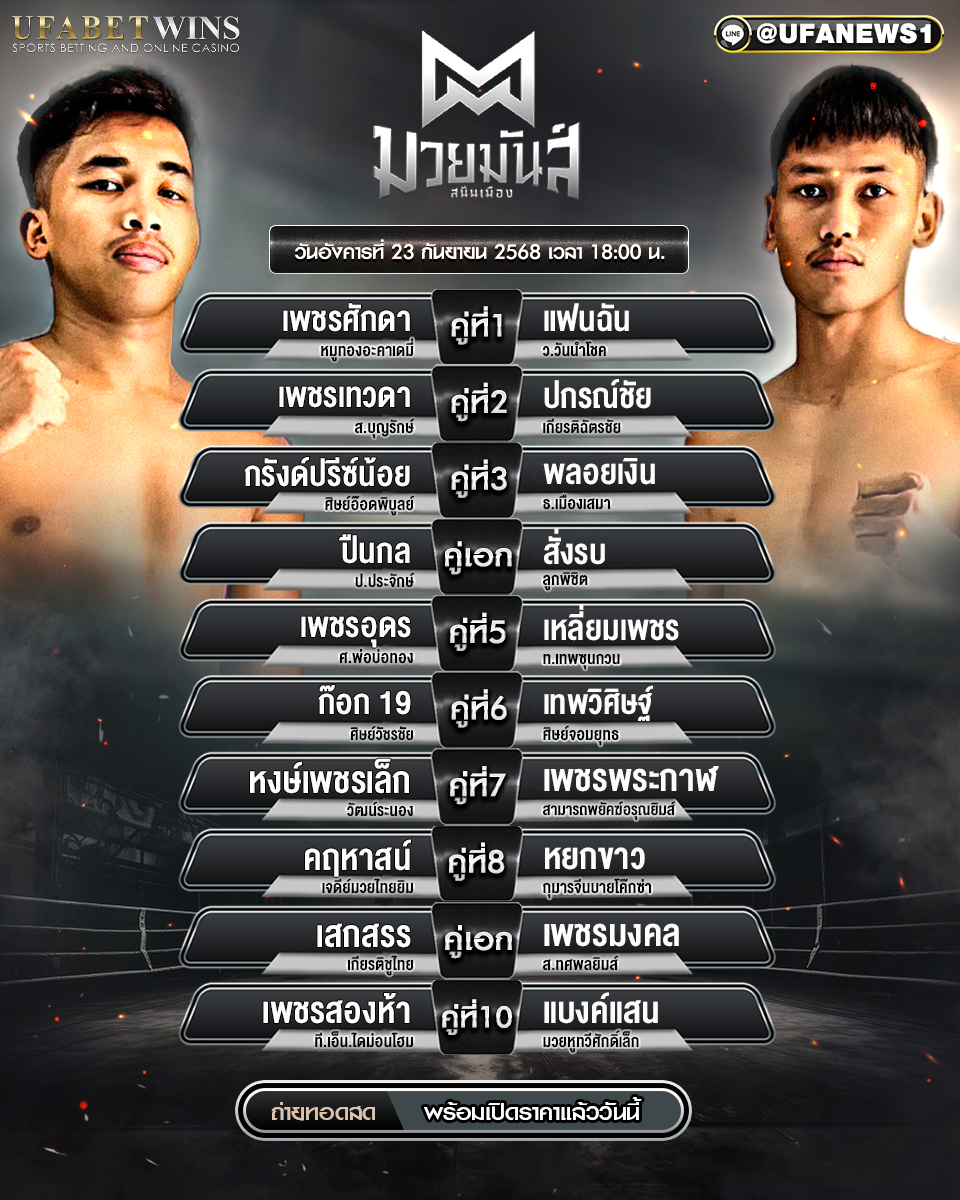 มวยวันนี้ ศึกมวยมันส์สนั่นเมือง+ภ.หลักบุญ 23/09/68