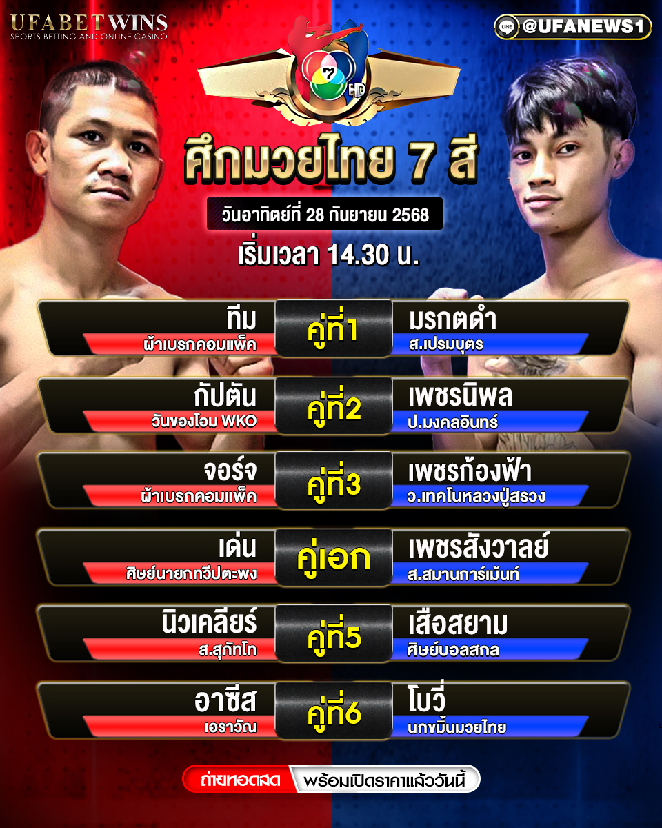 มวยวันนี้ ศึกมวยไทย 7 สี 28/09/68